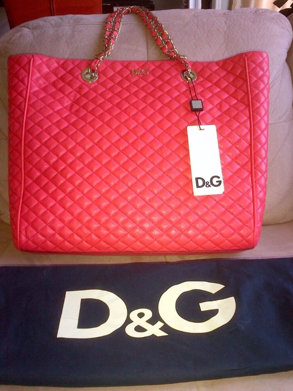 Dolce & Gabbana Lily Glam Quilted Tote Leather Chain Handle Bag